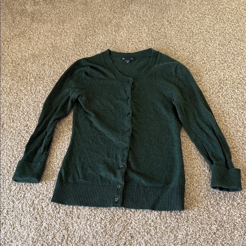 GAP Brand: Forest Green Women's Cardigan w/ folded
Quarter length sleeves